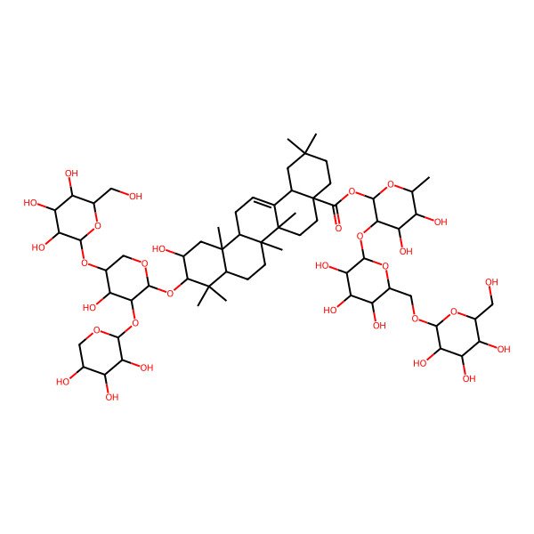 2D Structure of [4,5-Dihydroxy-6-methyl-3-[3,4,5-trihydroxy-6-[[3,4,5-trihydroxy-6-(hydroxymethyl)oxan-2-yl]oxymethyl]oxan-2-yl]oxyoxan-2-yl] 11-hydroxy-10-[4-hydroxy-5-[3,4,5-trihydroxy-6-(hydroxymethyl)oxan-2-yl]oxy-3-(3,4,5-trihydroxyoxan-2-yl)oxyoxan-2-yl]oxy-2,2,6a,6b,9,9,12a-heptamethyl-1,3,4,5,6,6a,7,8,8a,10,11,12,13,14b-tetradecahydropicene-4a-carboxylate