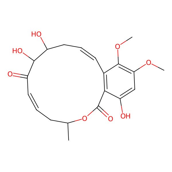 2D Structure of 9,10,18-Trihydroxy-15,16-dimethoxy-4-methyl-3-oxabicyclo[12.4.0]octadeca-1(14),6,12,15,17-pentaene-2,8-dione