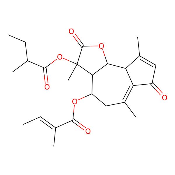2D Structure of [(3S,3aR,4S,9aR,9bS)-3,6,9-trimethyl-4-[(Z)-2-methylbut-2-enoyl]oxy-2,7-dioxo-4,5,9a,9b-tetrahydro-3aH-azuleno[4,5-b]furan-3-yl] 2-methylbutanoate