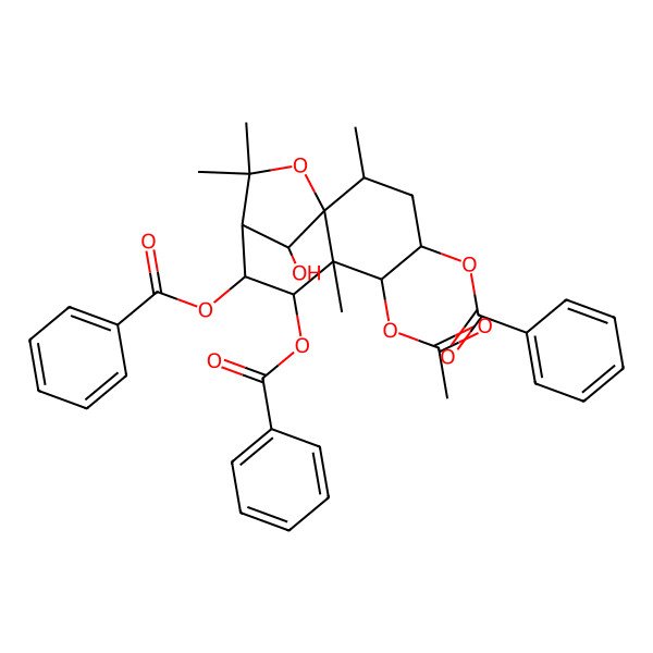 2D Structure of (5-Acetyloxy-7,8-dibenzoyloxy-12-hydroxy-2,6,10,10-tetramethyl-11-oxatricyclo[7.2.1.01,6]dodecan-4-yl) benzoate