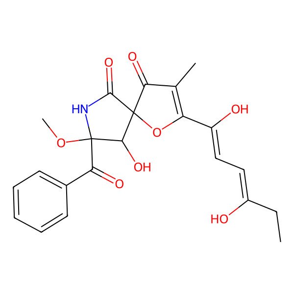 2D Structure of 8-Benzoyl-2-(1,4-dihydroxyhexa-1,3-dienyl)-9-hydroxy-8-methoxy-3-methyl-1-oxa-7-azaspiro[4.4]non-2-ene-4,6-dione