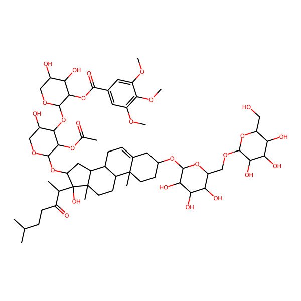 2D Structure of [(2S,3R,4S,5R)-2-[(2S,3R,4S,5S)-3-acetyloxy-5-hydroxy-2-[[(3S,8R,9S,10R,13S,14S,16S,17S)-17-hydroxy-10,13-dimethyl-17-[(2S)-6-methyl-3-oxoheptan-2-yl]-3-[(2R,3R,4S,5S,6R)-3,4,5-trihydroxy-6-[[(2R,3R,4S,5S,6R)-3,4,5-trihydroxy-6-(hydroxymethyl)oxan-2-yl]oxymethyl]oxan-2-yl]oxy-1,2,3,4,7,8,9,11,12,14,15,16-dodecahydrocyclopenta[a]phenanthren-16-yl]oxy]oxan-4-yl]oxy-4,5-dihydroxyoxan-3-yl] 3,4,5-trimethoxybenzoate
