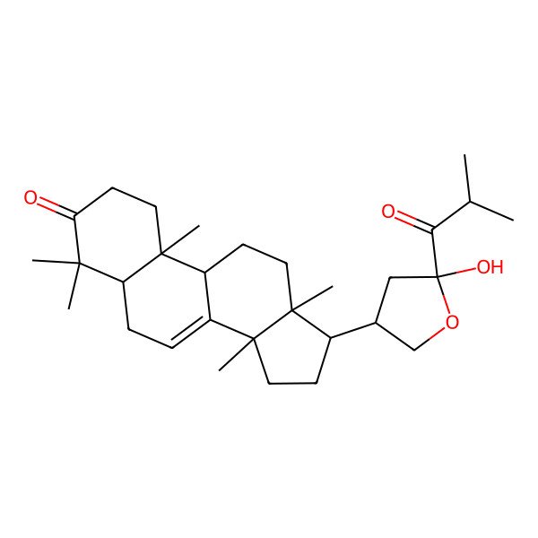 2D Structure of (5R,9R,10R,13S,14S,17S)-17-[(3S,5S)-5-hydroxy-5-(2-methylpropanoyl)oxolan-3-yl]-4,4,10,13,14-pentamethyl-1,2,5,6,9,11,12,15,16,17-decahydrocyclopenta[a]phenanthren-3-one