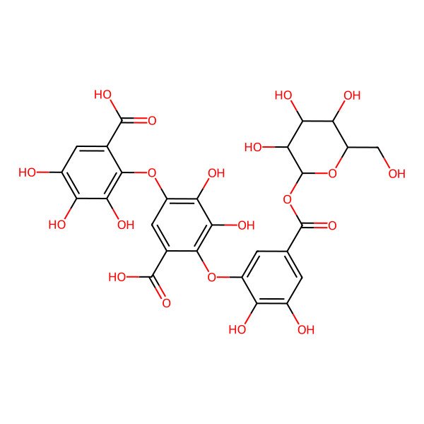 2D Structure of 2-[5-carboxy-4-[2,3-dihydroxy-5-[(2R,3R,4S,5S,6R)-3,4,5-trihydroxy-6-(hydroxymethyl)oxan-2-yl]oxycarbonylphenoxy]-2,3-dihydroxyphenoxy]-3,4,5-trihydroxybenzoic acid