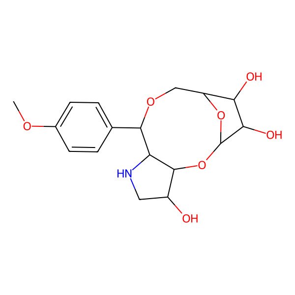2D Structure of (1R,3S,4S,7R,8R,11R,12S,13R)-8-(4-methoxyphenyl)-2,9,14-trioxa-6-azatricyclo[9.2.1.03,7]tetradecane-4,12,13-triol