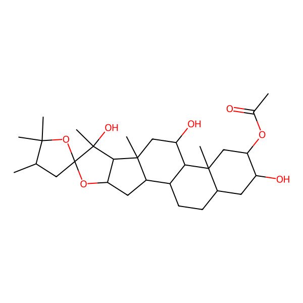 2D Structure of (7,11,16-Trihydroxy-2',2',3',7,9,13-hexamethylspiro[5-oxapentacyclo[10.8.0.02,9.04,8.013,18]icosane-6,5'-oxolane]-15-yl) acetate