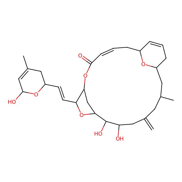 2D Structure of (1R,3Z,7S,8S,10R,11S,12S,16S,18R)-11,12-dihydroxy-8-[(E)-2-[(2S,6R)-6-hydroxy-4-methyl-3,6-dihydro-2H-pyran-2-yl]ethenyl]-16-methyl-14-methylidene-6,9,22-trioxatricyclo[16.3.1.17,10]tricosa-3,20-dien-5-one