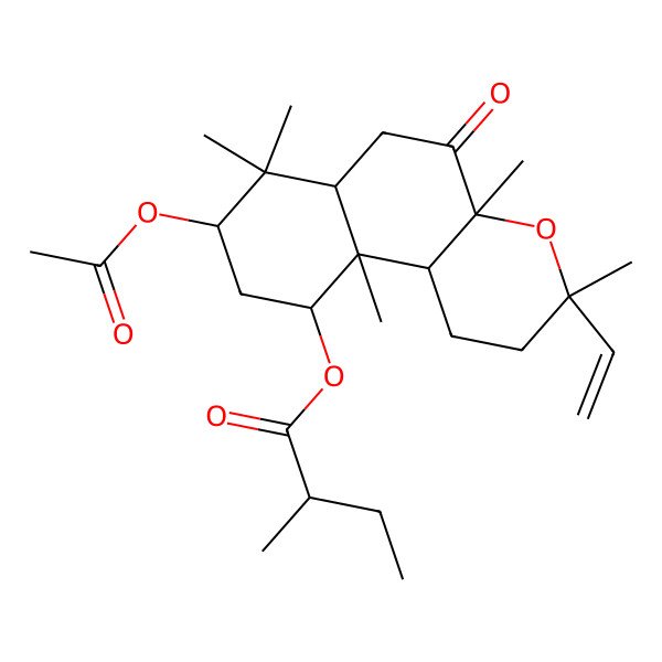 2D Structure of (8-Acetyloxy-3-ethenyl-3,4a,7,7,10a-pentamethyl-5-oxo-1,2,6,6a,8,9,10,10b-octahydrobenzo[f]chromen-10-yl) 2-methylbutanoate