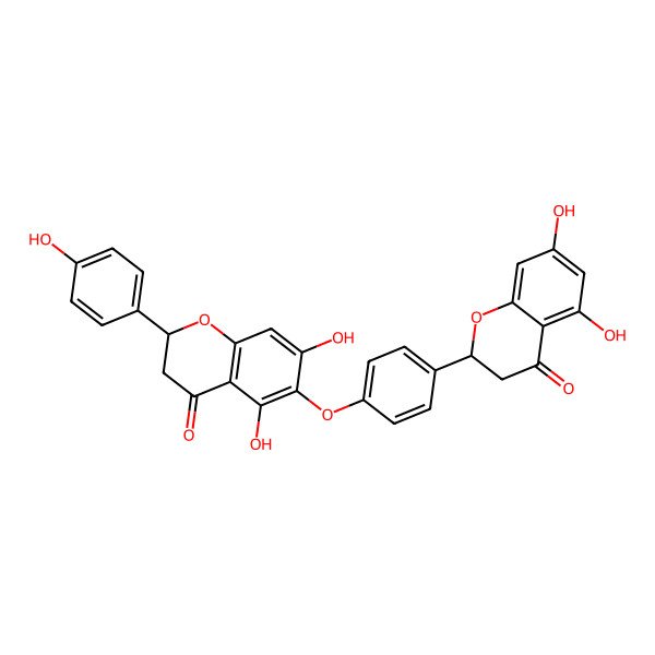 2D Structure of (2S)-6-[4-[(2S)-5,7-dihydroxy-4-oxo-2,3-dihydrochromen-2-yl]phenoxy]-5,7-dihydroxy-2-(4-hydroxyphenyl)-2,3-dihydrochromen-4-one
