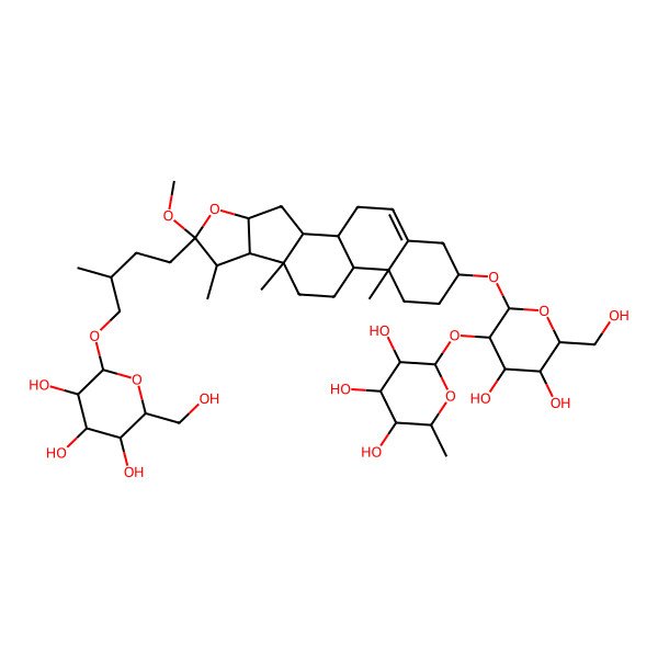 2D Structure of (2S,3R,4R,5R,6S)-2-[(2R,3R,4S,5S,6R)-4,5-dihydroxy-6-(hydroxymethyl)-2-[[(1S,2S,4S,6R,7S,8R,9S,12S,13R,16S)-6-methoxy-7,9,13-trimethyl-6-[(3R)-3-methyl-4-[(2R,3R,4S,5S,6R)-3,4,5-trihydroxy-6-(hydroxymethyl)oxan-2-yl]oxybutyl]-5-oxapentacyclo[10.8.0.02,9.04,8.013,18]icos-18-en-16-yl]oxy]oxan-3-yl]oxy-6-methyloxane-3,4,5-triol