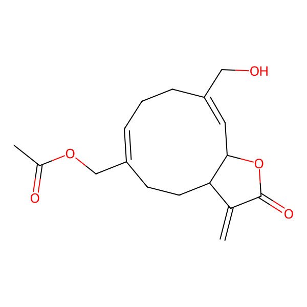2D Structure of [(3aS,6Z,10Z,11aR)-10-(hydroxymethyl)-3-methylidene-2-oxo-3a,4,5,8,9,11a-hexahydrocyclodeca[b]furan-6-yl]methyl acetate