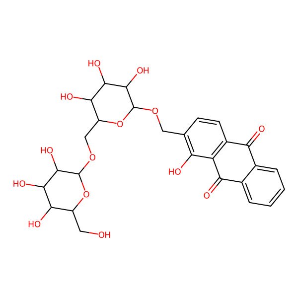 2D Structure of 1-hydroxy-2-[[(2R,3R,4S,5S,6R)-3,4,5-trihydroxy-6-[[(2R,3R,4S,5S,6R)-3,4,5-trihydroxy-6-(hydroxymethyl)oxan-2-yl]oxymethyl]oxan-2-yl]oxymethyl]anthracene-9,10-dione
