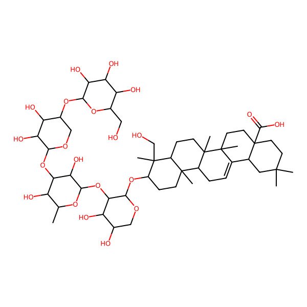 2D Structure of 10-[3-[4-[3,4-Dihydroxy-5-[3,4,5-trihydroxy-6-(hydroxymethyl)oxan-2-yl]oxyoxan-2-yl]oxy-3,5-dihydroxy-6-methyloxan-2-yl]oxy-4,5-dihydroxyoxan-2-yl]oxy-9-(hydroxymethyl)-2,2,6a,6b,9,12a-hexamethyl-1,3,4,5,6,6a,7,8,8a,10,11,12,13,14b-tetradecahydropicene-4a-carboxylic acid