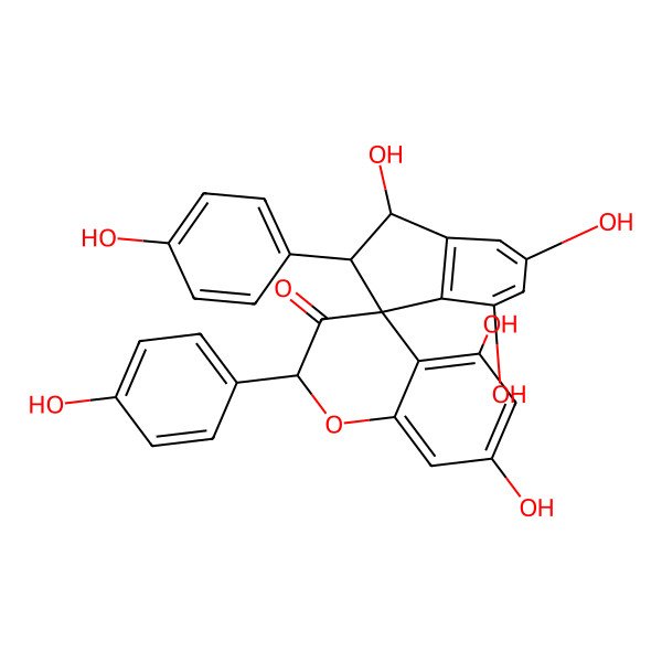 2D Structure of (1S,2R,2'S,3S)-1,4,5',6,7'-pentahydroxy-2,2'-bis(4-hydroxyphenyl)spiro[1,2-dihydroindene-3,4'-chromene]-3'-one