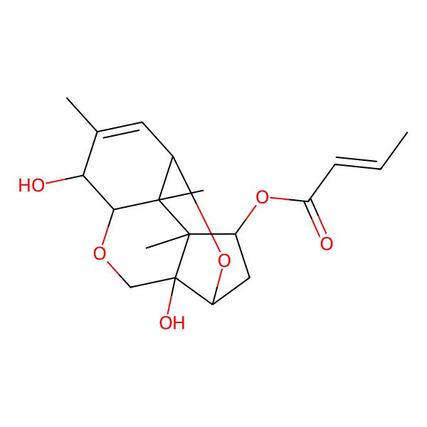 2D Structure of (2,6-Dihydroxy-7,10,11-trimethyl-4,14-dioxatetracyclo[7.4.1.02,11.05,10]tetradec-7-en-12-yl) but-2-enoate