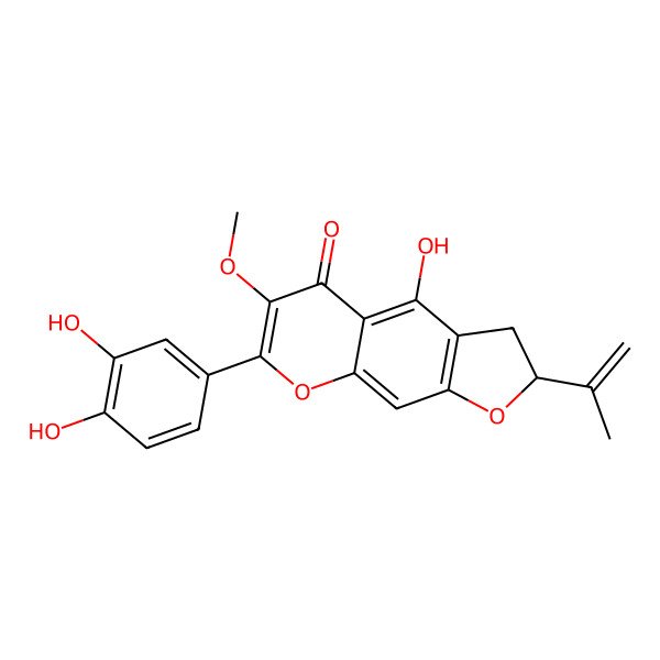 2D Structure of (2S)-7-(3,4-dihydroxyphenyl)-4-hydroxy-6-methoxy-2-prop-1-en-2-yl-2,3-dihydrofuro[3,2-g]chromen-5-one