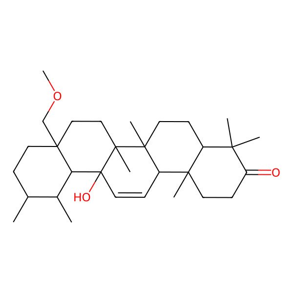 2D Structure of (4aR,6aR,6aR,6bS,8aS,11R,12S,12aR,14aR,14bS)-6a-hydroxy-8a-(methoxymethyl)-4,4,6a,6b,11,12,14b-heptamethyl-2,4a,5,6,7,8,9,10,11,12,12a,14a-dodecahydro-1H-picen-3-one