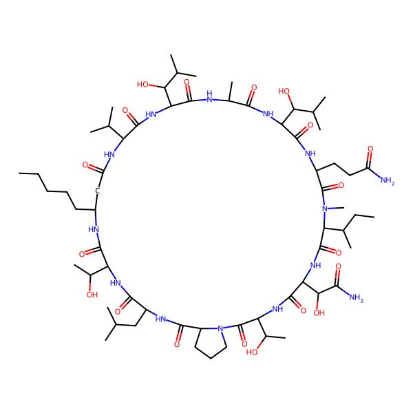 2D Structure of cyclo[Ala-D-Leu(3S-OH)-D-Gln-N(Me)xiIle-D-Asn(3R-OH)-Thr-Pro-D-Leu-Thr-bAla(3R-pentyl)-Val-D-Leu(3S-OH)]
