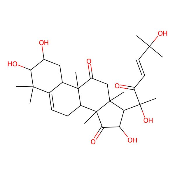 2D Structure of (2S,3S,8R,9S,10R,13R,14S,16S,17R)-17-[(E,2R)-2,6-dihydroxy-6-methyl-3-oxohept-4-en-2-yl]-2,3,16-trihydroxy-4,4,9,13,14-pentamethyl-2,3,7,8,10,12,16,17-octahydro-1H-cyclopenta[a]phenanthrene-11,15-dione