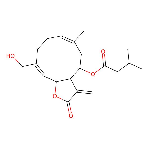 2D Structure of [10-(Hydroxymethyl)-6-methyl-3-methylidene-2-oxo-3a,4,5,8,9,11a-hexahydrocyclodeca[b]furan-4-yl] 3-methylbutanoate