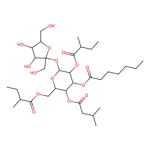 2D Structure of [(2R,3R,4S,5R,6R)-2-[(2S,3S,4S,5R)-3,4-dihydroxy-2,5-bis(hydroxymethyl)oxolan-2-yl]oxy-3-[(2R)-2-methylbutanoyl]oxy-5-(3-methylbutanoyloxy)-6-[[(2R)-2-methylbutanoyl]oxymethyl]oxan-4-yl] heptanoate