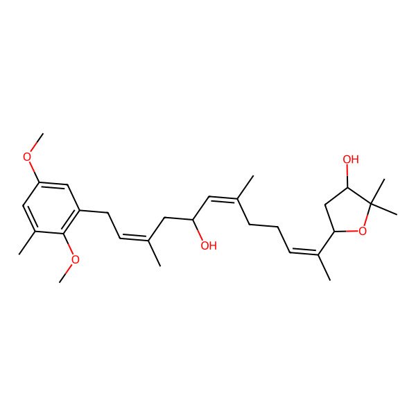 2D Structure of 5-[12-(2,5-Dimethoxy-3-methylphenyl)-8-hydroxy-6,10-dimethyldodeca-2,6,10-trien-2-yl]-2,2-dimethyloxolan-3-ol