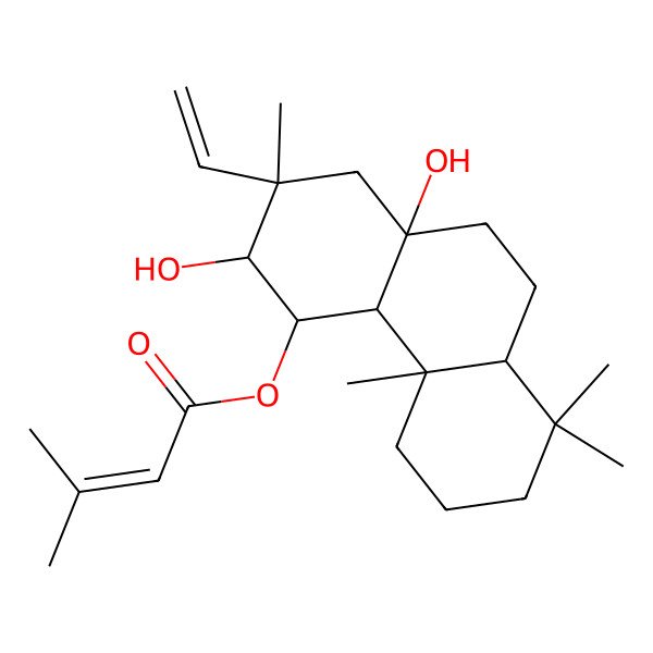 2D Structure of [(2S,3S,4S,4aS,4bS,8aS,10aR)-2-ethenyl-3,10a-dihydroxy-2,4b,8,8-tetramethyl-1,3,4,4a,5,6,7,8a,9,10-decahydrophenanthren-4-yl] 3-methylbut-2-enoate