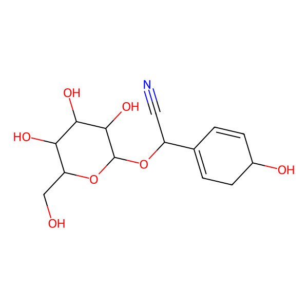 2D Structure of (2R)-2-[(4S)-4-hydroxycyclohexa-1,5-dien-1-yl]-2-[(2R,3R,4S,5S,6R)-3,4,5-trihydroxy-6-(hydroxymethyl)oxan-2-yl]oxyacetonitrile