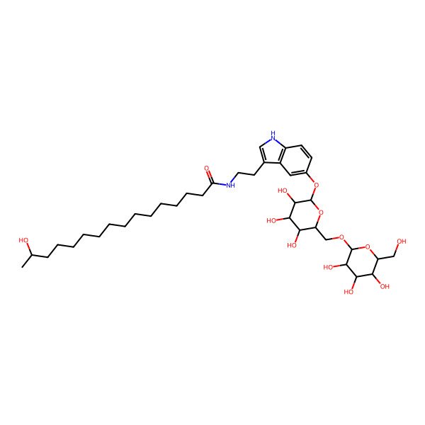 2D Structure of 15-hydroxy-N-[2-[5-[3,4,5-trihydroxy-6-[[3,4,5-trihydroxy-6-(hydroxymethyl)oxan-2-yl]oxymethyl]oxan-2-yl]oxy-1H-indol-3-yl]ethyl]hexadecanamide