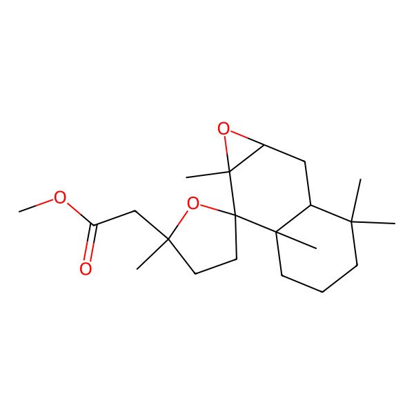 2D Structure of methyl 2-[(1aS,2'S,2aS,6aS,7S,7aS)-2',3,3,6a,7a-pentamethylspiro[1a,2,2a,4,5,6-hexahydronaphtho[2,3-b]oxirene-7,5'-oxolane]-2'-yl]acetate