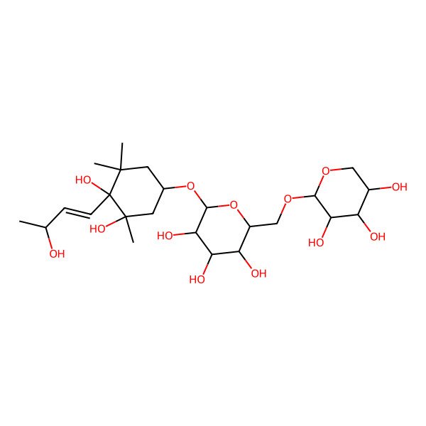 2D Structure of (2R,3R,4S,5S,6R)-2-[(1S,3R,4R)-3,4-dihydroxy-4-[(E,3R)-3-hydroxybut-1-enyl]-3,5,5-trimethylcyclohexyl]oxy-6-[[(2S,3R,4S,5R)-3,4,5-trihydroxyoxan-2-yl]oxymethyl]oxane-3,4,5-triol