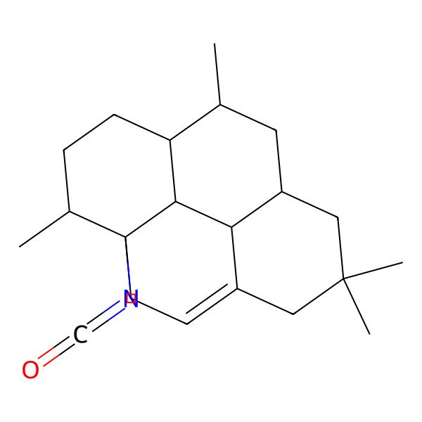 2D Structure of (1S,3aR,4S,5aS,10aS,10bS,10cS)-10a-isocyanato-1,4,7,7-tetramethyl-1,2,3,3a,4,5,5a,6,8,10,10b,10c-dodecahydropyrene