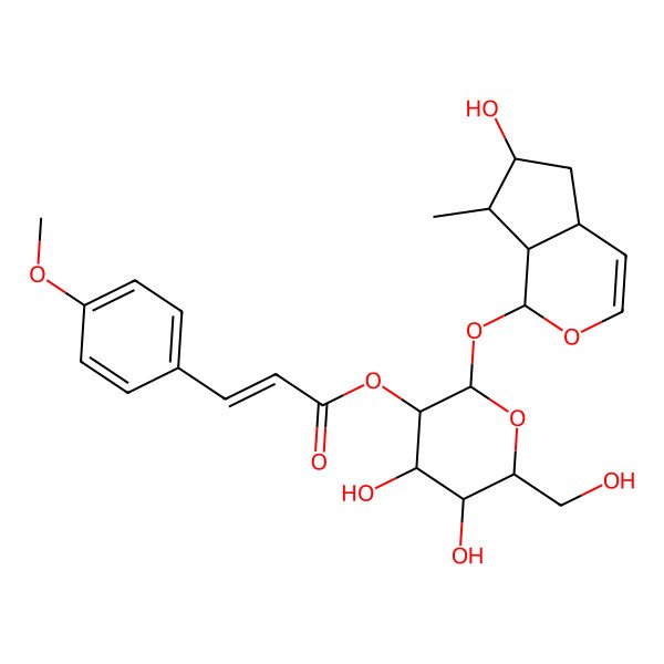 2D Structure of [(2S,3R,4S,5S,6R)-2-[[(1S,4aR,6S,7R,7aS)-6-hydroxy-7-methyl-1,4a,5,6,7,7a-hexahydrocyclopenta[c]pyran-1-yl]oxy]-4,5-dihydroxy-6-(hydroxymethyl)oxan-3-yl] (E)-3-(4-methoxyphenyl)prop-2-enoate