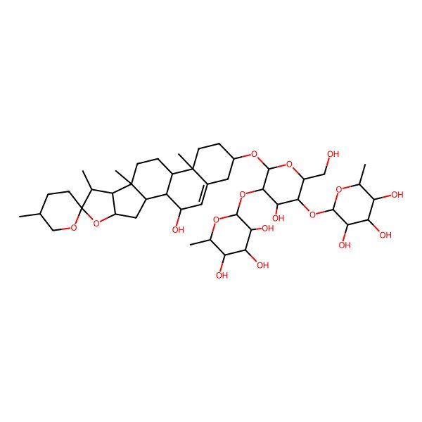 2D Structure of (2S,3R,4R,5R,6S)-2-[(2R,3S,4S,5R,6R)-4-hydroxy-2-(hydroxymethyl)-6-[(1S,2S,4S,5'R,6R,7S,8R,9S,12S,13R,16S,20S)-20-hydroxy-5',7,9,13-tetramethylspiro[5-oxapentacyclo[10.8.0.02,9.04,8.013,18]icos-18-ene-6,2'-oxane]-16-yl]oxy-5-[(2S,3R,4R,5R,6S)-3,4,5-trihydroxy-6-methyloxan-2-yl]oxyoxan-3-yl]oxy-6-methyloxane-3,4,5-triol