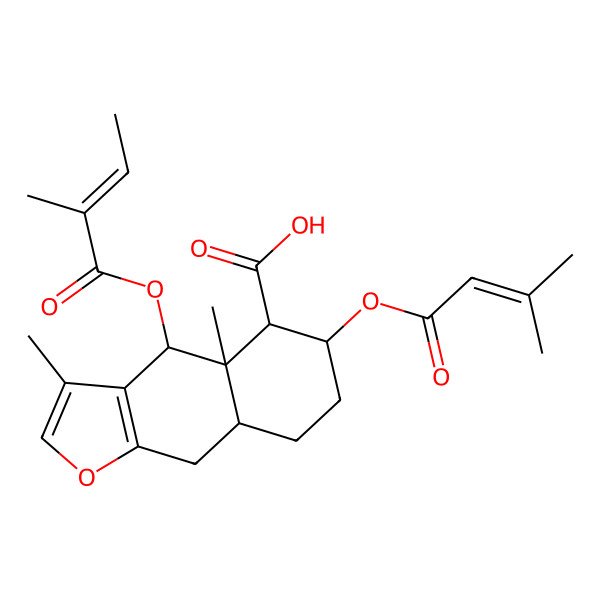 2D Structure of 3,4a-dimethyl-4-(2-methylbut-2-enoyloxy)-6-(3-methylbut-2-enoyloxy)-5,6,7,8,8a,9-hexahydro-4H-benzo[f][1]benzofuran-5-carboxylic acid