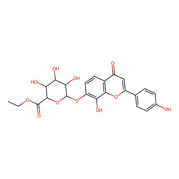 2D Structure of ethyl (2S,3S,4S,5R,6S)-3,4,5-trihydroxy-6-[8-hydroxy-2-(4-hydroxyphenyl)-4-oxochromen-7-yl]oxyoxane-2-carboxylate