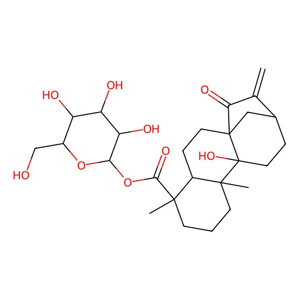 2D Structure of [3,4,5-Trihydroxy-6-(hydroxymethyl)oxan-2-yl] 10-hydroxy-5,9-dimethyl-14-methylidene-15-oxotetracyclo[11.2.1.01,10.04,9]hexadecane-5-carboxylate
