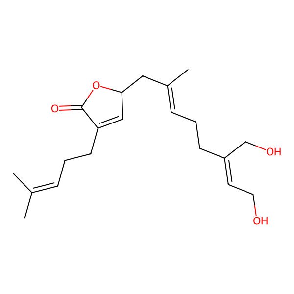 2D Structure of (2R)-2-[(2E,6Z)-8-hydroxy-6-(hydroxymethyl)-2-methylocta-2,6-dienyl]-4-(4-methylpent-3-enyl)-2H-furan-5-one