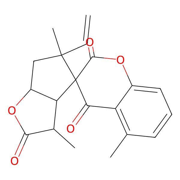 2D Structure of (3S,3aS,5R,6aR)-5-ethenyl-3,5,5'-trimethylspiro[3,3a,6,6a-tetrahydrocyclopenta[b]furan-4,3'-chromene]-2,2',4'-trione