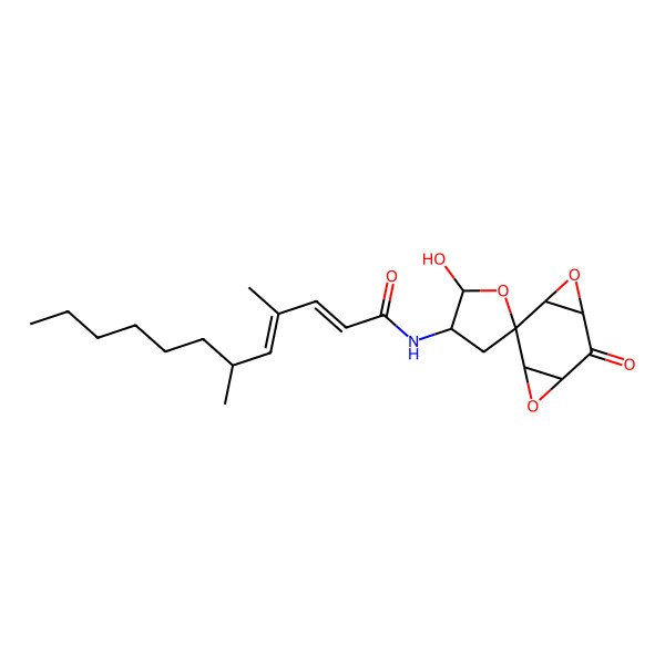 2D Structure of N-(2'-hydroxy-6-oxospiro[4,8-dioxatricyclo[5.1.0.03,5]octane-2,5'-oxolane]-3'-yl)-4,6-dimethyldodeca-2,4-dienamide