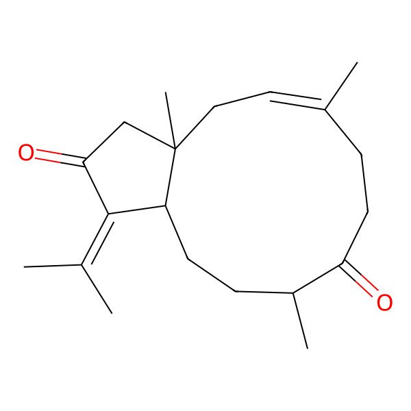2D Structure of (3aR,10R,12aS)-3a,6,10-trimethyl-1-propan-2-ylidene-3,4,7,8,10,11,12,12a-octahydrocyclopenta[11]annulene-2,9-dione