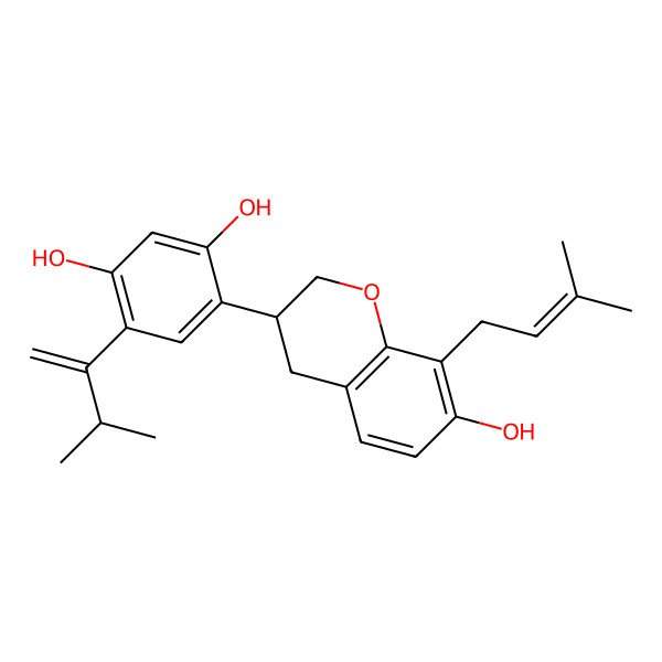 2D Structure of 4-[7-hydroxy-8-(3-methylbut-2-enyl)-3,4-dihydro-2H-chromen-3-yl]-6-(3-methylbut-1-en-2-yl)benzene-1,3-diol