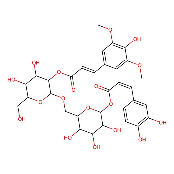 2D Structure of [6-[[4,5-Dihydroxy-3-[3-(4-hydroxy-3,5-dimethoxyphenyl)prop-2-enoyloxy]-6-(hydroxymethyl)oxan-2-yl]oxymethyl]-3,4,5-trihydroxyoxan-2-yl] 3-(3,4-dihydroxyphenyl)prop-2-enoate