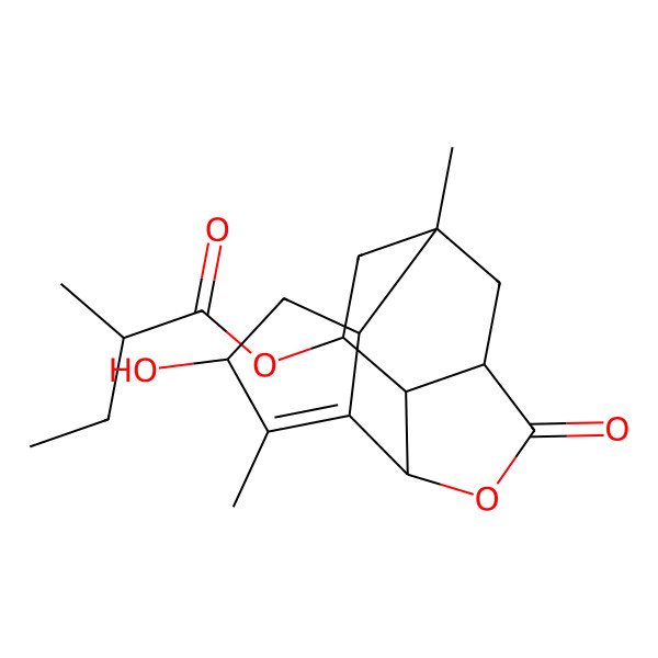 2D Structure of (4-Hydroxy-1,5-dimethyl-9-oxo-8-oxatetracyclo[8.3.1.02,6.07,11]tetradec-5-en-12-yl) 2-methylbutanoate