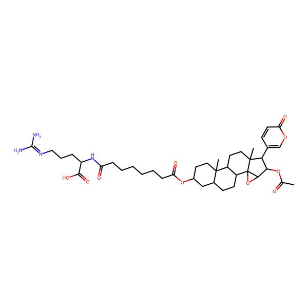 2D Structure of 2-[[8-[[(11S)-5-acetyloxy-7,11-dimethyl-6-(6-oxopyran-3-yl)-3-oxapentacyclo[8.8.0.02,4.02,7.011,16]octadecan-14-yl]oxy]-8-oxooctanoyl]amino]-5-(diaminomethylideneamino)pentanoic acid