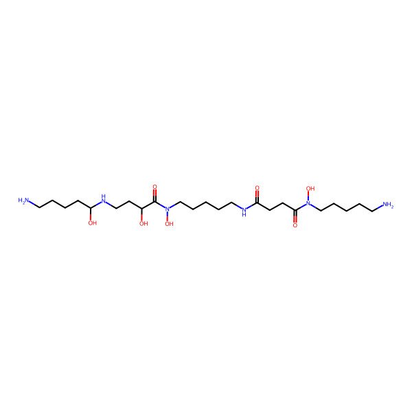 2D Structure of N-[5-[[4-[(5-amino-1-hydroxypentyl)amino]-2-hydroxybutanoyl]-hydroxyamino]pentyl]-N'-(5-aminopentyl)-N'-hydroxybutanediamide