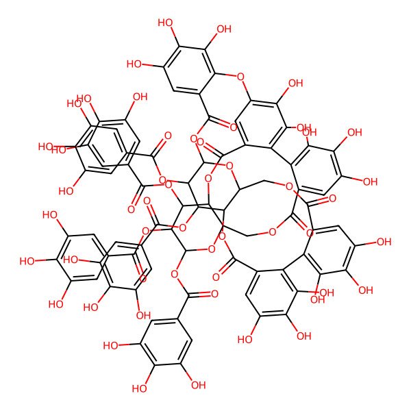 2D Structure of [(10R,11S,12R,13S,15R)-3,4,5,21,22,23-hexahydroxy-8,18-dioxo-11,12-bis[(3,4,5-trihydroxybenzoyl)oxy]-9,14,17-trioxatetracyclo[17.4.0.02,7.010,15]tricosa-1(23),2,4,6,19,21-hexaen-13-yl] 3,4,5-trihydroxy-2-[[(10R,11S,12R,13S,15R)-3,4,21,22,23-pentahydroxy-8,18-dioxo-11,12,13-tris[(3,4,5-trihydroxybenzoyl)oxy]-9,14,17-trioxatetracyclo[17.4.0.02,7.010,15]tricosa-1(23),2,4,6,19,21-hexaen-5-yl]oxy]benzoate