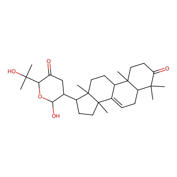 2D Structure of 6-Hydroxy-2-(2-hydroxypropan-2-yl)-5-(4,4,10,13,14-pentamethyl-3-oxo-1,2,5,6,9,11,12,15,16,17-decahydrocyclopenta[a]phenanthren-17-yl)oxan-3-one