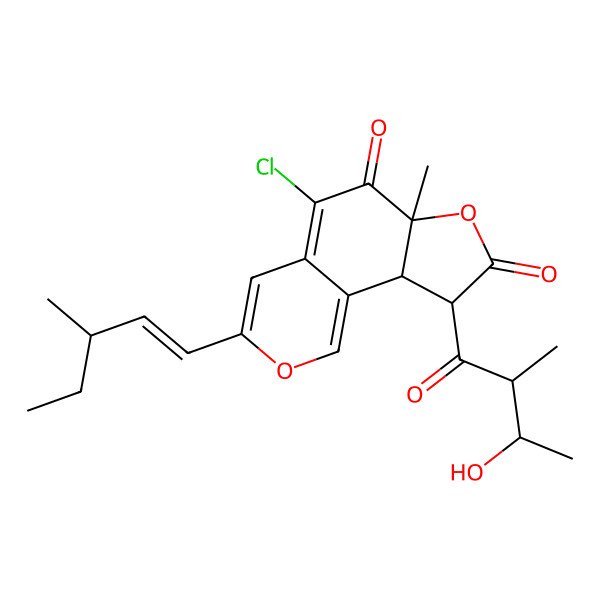 2D Structure of (6aR,9S,9aS)-5-chloro-9-[(2R,3S)-3-hydroxy-2-methylbutanoyl]-6a-methyl-3-[(E,3R)-3-methylpent-1-enyl]-9,9a-dihydrofuro[2,3-h]isochromene-6,8-dione