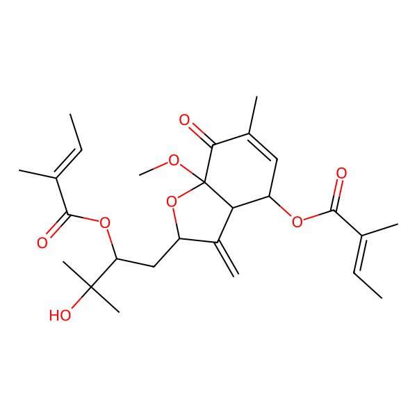 2D Structure of [(2R,3aS,4R,7aS)-2-[(2S)-3-hydroxy-3-methyl-2-[(Z)-2-methylbut-2-enoyl]oxybutyl]-7a-methoxy-6-methyl-3-methylidene-7-oxo-3a,4-dihydro-1-benzofuran-4-yl] (Z)-2-methylbut-2-enoate